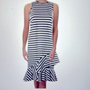 Lauren Ralph Lauren striped Cotton dress. Size L Black/White w flounce hem.